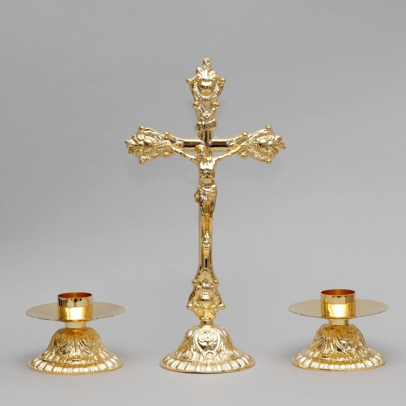 Crucifix and Candle Holders, Set  5228  - 1