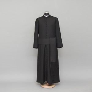150cm Half-lined Thick Wool Black Cassock  - 18